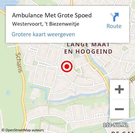 Locatie op kaart van de 112 melding: Ambulance Met Grote Spoed Naar Westervoort, 't Biezenweitje op 21 juni 2022 19:56
