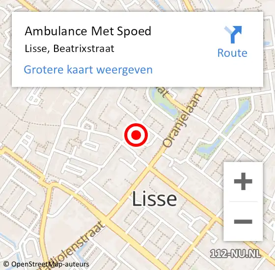 Locatie op kaart van de 112 melding: Ambulance Met Spoed Naar Lisse, Beatrixstraat op 21 juni 2022 20:05