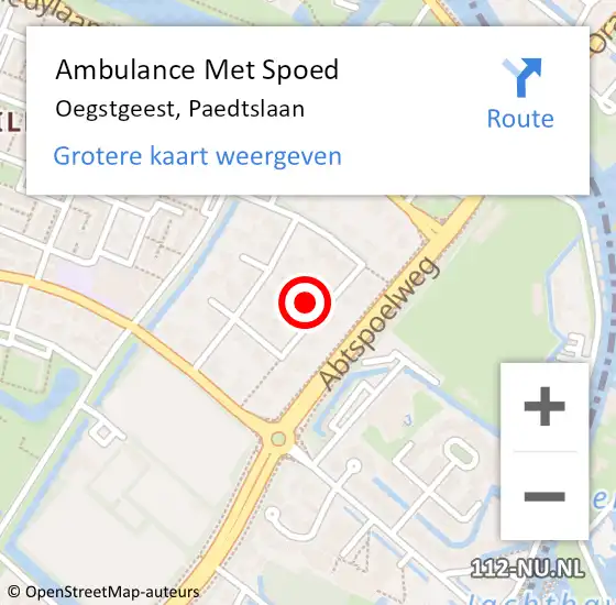 Locatie op kaart van de 112 melding: Ambulance Met Spoed Naar Oegstgeest, Paedtslaan op 21 juni 2022 20:35