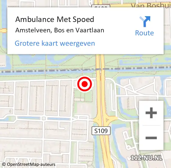 Locatie op kaart van de 112 melding: Ambulance Met Spoed Naar Amstelveen, Bos en Vaartlaan op 21 juni 2022 21:20