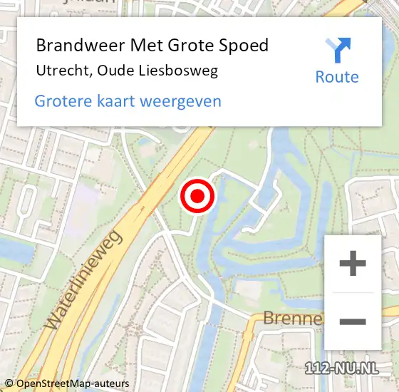 Locatie op kaart van de 112 melding: Brandweer Met Grote Spoed Naar Utrecht, Oude Liesbosweg op 21 juni 2022 21:36