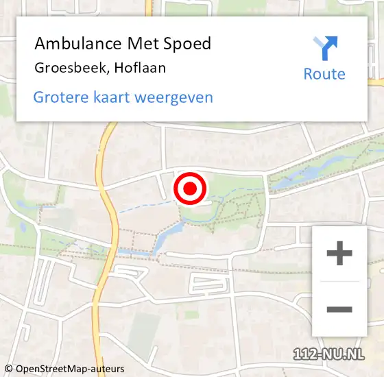 Locatie op kaart van de 112 melding: Ambulance Met Spoed Naar Groesbeek, Hoflaan op 21 juni 2022 22:35