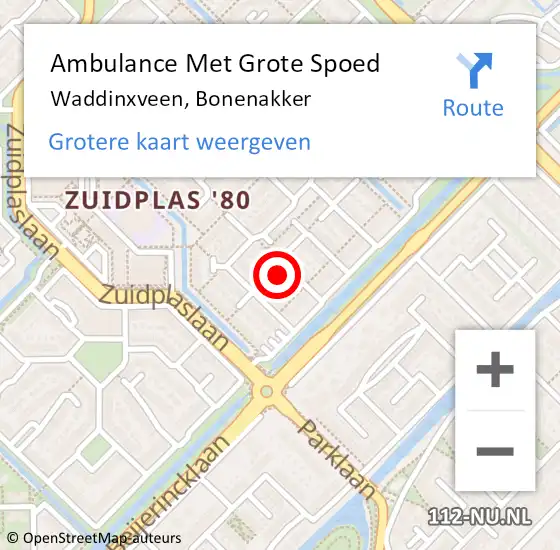 Locatie op kaart van de 112 melding: Ambulance Met Grote Spoed Naar Waddinxveen, Bonenakker op 21 juni 2022 23:34