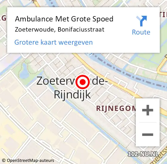 Locatie op kaart van de 112 melding: Ambulance Met Grote Spoed Naar Zoeterwoude, Bonifaciusstraat op 21 juni 2022 23:34