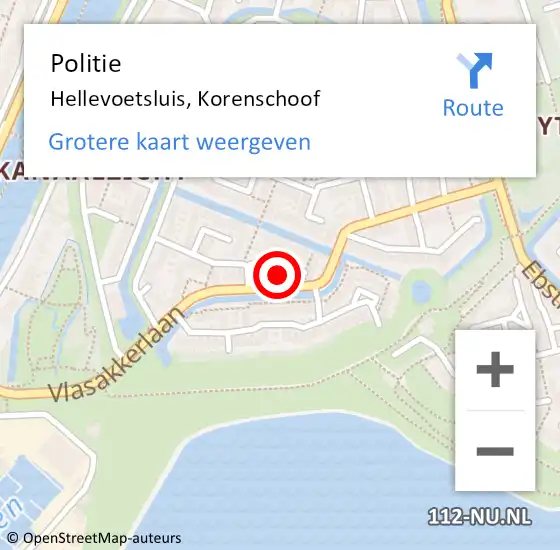 Locatie op kaart van de 112 melding: Politie Hellevoetsluis, Korenschoof op 21 juni 2022 23:50