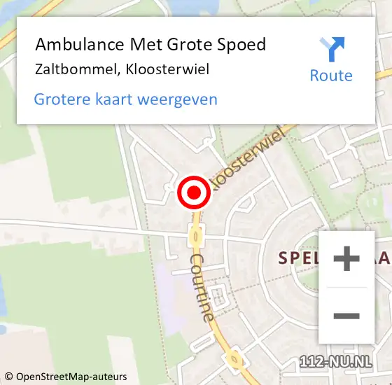 Locatie op kaart van de 112 melding: Ambulance Met Grote Spoed Naar Zaltbommel, Kloosterwiel op 22 juni 2022 00:33