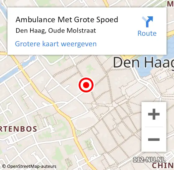 Locatie op kaart van de 112 melding: Ambulance Met Grote Spoed Naar Den Haag, Oude Molstraat op 22 juni 2022 01:13