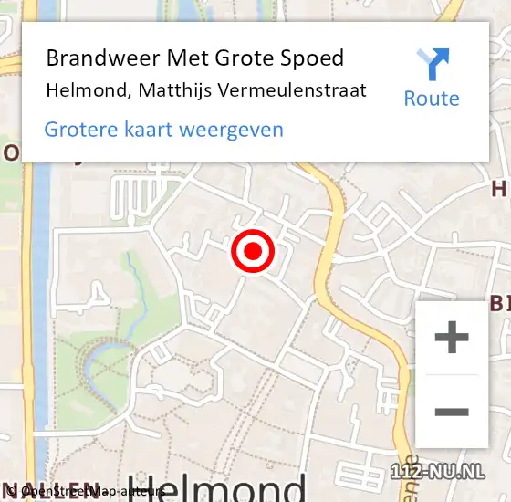 Locatie op kaart van de 112 melding: Brandweer Met Grote Spoed Naar Helmond, Matthijs Vermeulenstraat op 22 juni 2022 03:13