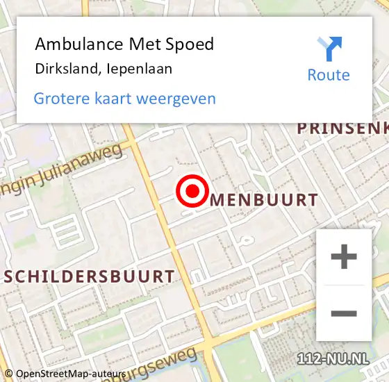 Locatie op kaart van de 112 melding: Ambulance Met Spoed Naar Dirksland, Iepenlaan op 22 juni 2022 03:58