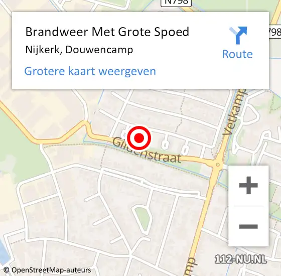 Locatie op kaart van de 112 melding: Brandweer Met Grote Spoed Naar Nijkerk, Douwencamp op 22 juni 2022 04:05