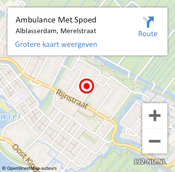 Locatie op kaart van de 112 melding: Ambulance Met Spoed Naar Alblasserdam, Merelstraat op 22 juni 2022 04:26