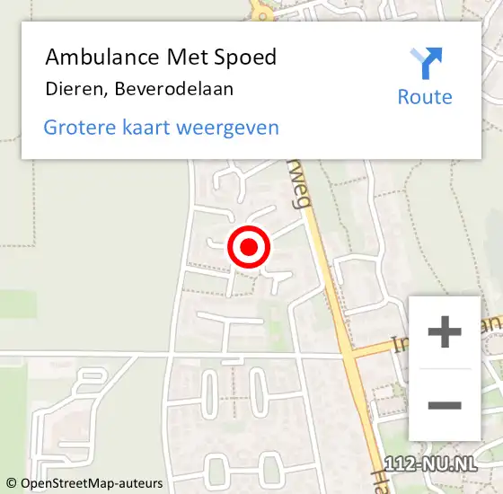 Locatie op kaart van de 112 melding: Ambulance Met Spoed Naar Dieren, Beverodelaan op 22 juni 2022 04:33