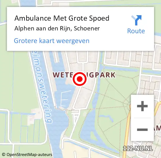 Locatie op kaart van de 112 melding: Ambulance Met Grote Spoed Naar Alphen aan den Rijn, Schoener op 22 juni 2022 04:38