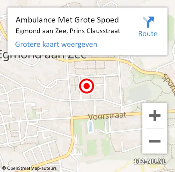 Locatie op kaart van de 112 melding: Ambulance Met Grote Spoed Naar Egmond aan Zee, Prins Clausstraat op 22 juni 2022 05:13