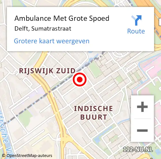 Locatie op kaart van de 112 melding: Ambulance Met Grote Spoed Naar Delft, Sumatrastraat op 22 juni 2022 05:38