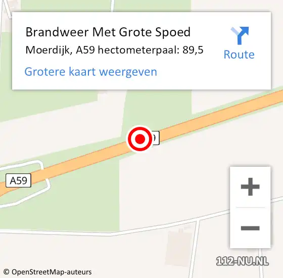 Locatie op kaart van de 112 melding: Brandweer Met Grote Spoed Naar Moerdijk, A59 hectometerpaal: 89,5 op 22 juni 2022 06:17