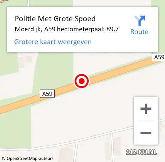 Locatie op kaart van de 112 melding: Politie Met Grote Spoed Naar Moerdijk, A59 hectometerpaal: 89,7 op 22 juni 2022 06:20