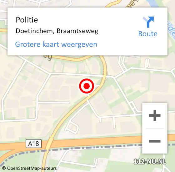 Locatie op kaart van de 112 melding: Politie Doetinchem, Braamtseweg op 22 juni 2022 06:55