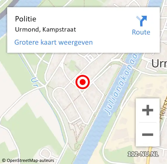 Locatie op kaart van de 112 melding: Politie Urmond, Kampstraat op 22 juni 2022 06:58