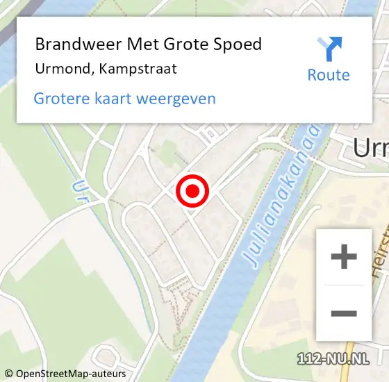 Locatie op kaart van de 112 melding: Brandweer Met Grote Spoed Naar Urmond, Kampstraat op 22 juni 2022 06:59