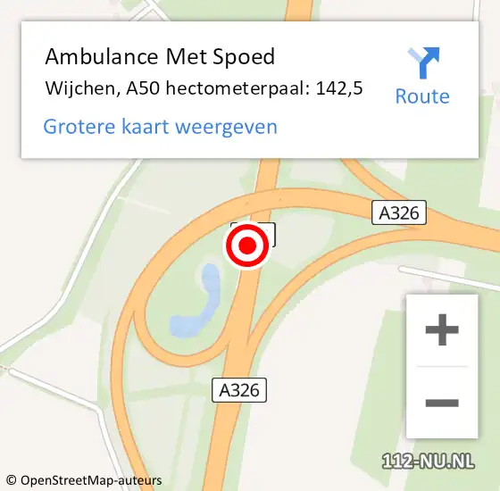 Locatie op kaart van de 112 melding: Ambulance Met Spoed Naar Wijchen, A50 hectometerpaal: 142,5 op 22 juni 2022 08:03