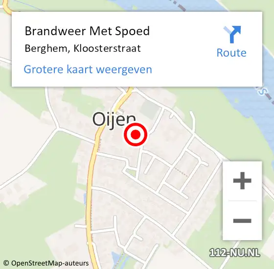 Locatie op kaart van de 112 melding: Brandweer Met Spoed Naar Berghem, Kloosterstraat op 22 juni 2022 08:16