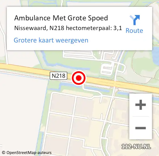 Locatie op kaart van de 112 melding: Ambulance Met Grote Spoed Naar Nissewaard, N218 hectometerpaal: 3,1 op 22 juni 2022 08:18