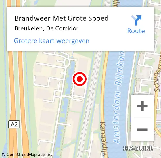 Locatie op kaart van de 112 melding: Brandweer Met Grote Spoed Naar Breukelen, De Corridor op 22 juni 2022 08:34