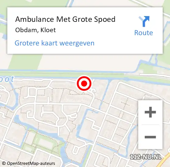 Locatie op kaart van de 112 melding: Ambulance Met Grote Spoed Naar Obdam, Kloet op 22 juni 2022 08:58