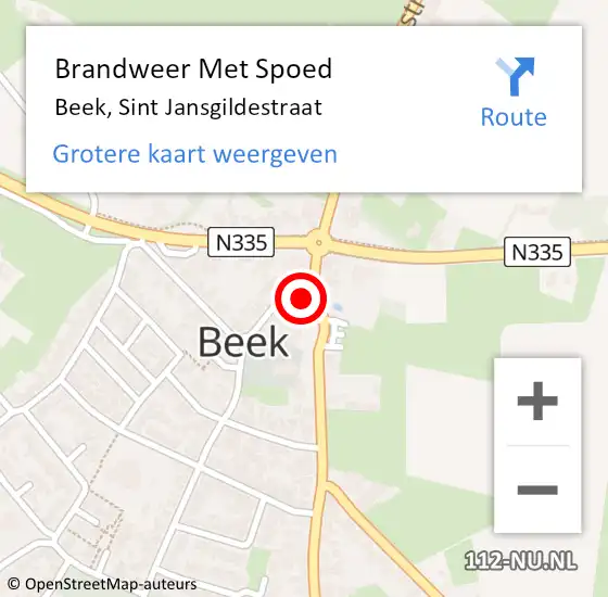 Locatie op kaart van de 112 melding: Brandweer Met Spoed Naar Beek, Sint Jansgildestraat op 22 juni 2022 09:22