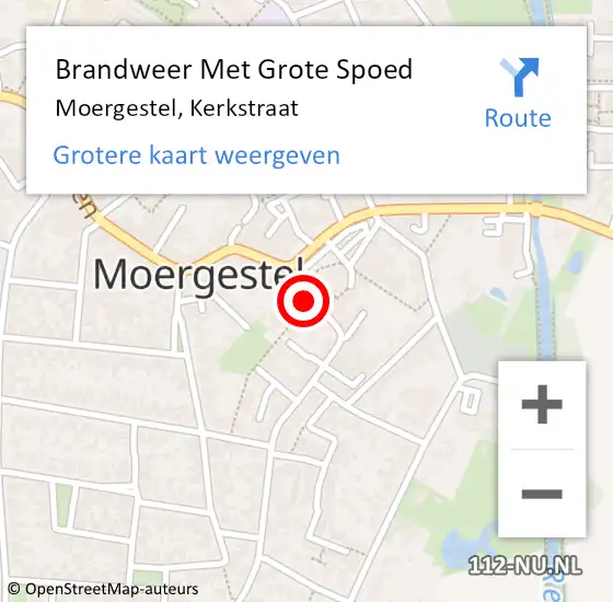 Locatie op kaart van de 112 melding: Brandweer Met Grote Spoed Naar Moergestel, Kerkstraat op 22 juni 2022 09:40