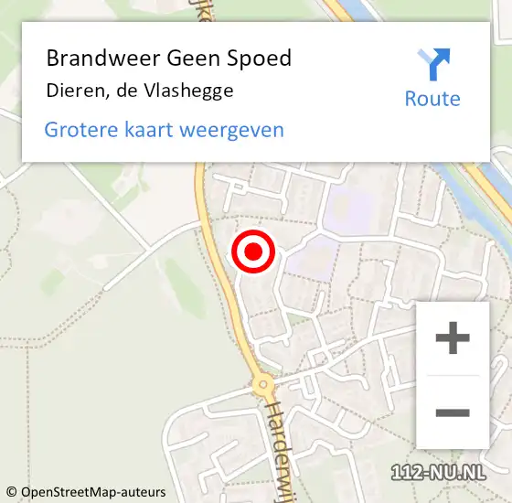 Locatie op kaart van de 112 melding: Brandweer Geen Spoed Naar Dieren, de Vlashegge op 22 juni 2022 09:42