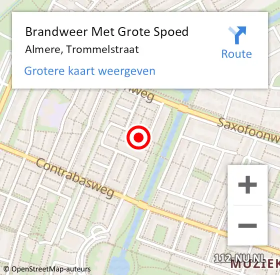 Locatie op kaart van de 112 melding: Brandweer Met Grote Spoed Naar Almere, Trommelstraat op 22 juni 2022 10:30