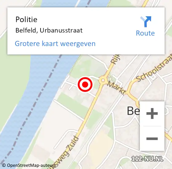 Locatie op kaart van de 112 melding: Politie Belfeld, Urbanusstraat op 22 juni 2022 11:14