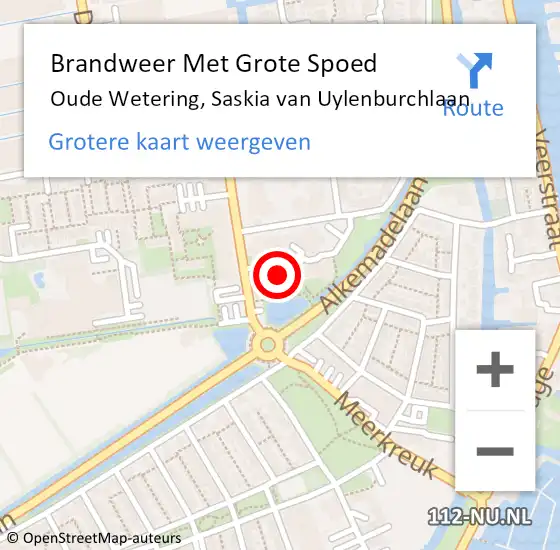 Locatie op kaart van de 112 melding: Brandweer Met Grote Spoed Naar Oude Wetering, Saskia van Uylenburchlaan op 22 juni 2022 11:22