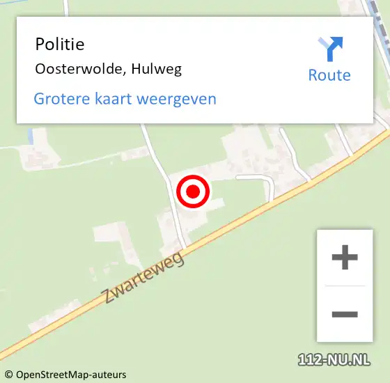 Locatie op kaart van de 112 melding: Politie Oosterwolde, Hulweg op 22 juni 2022 11:32