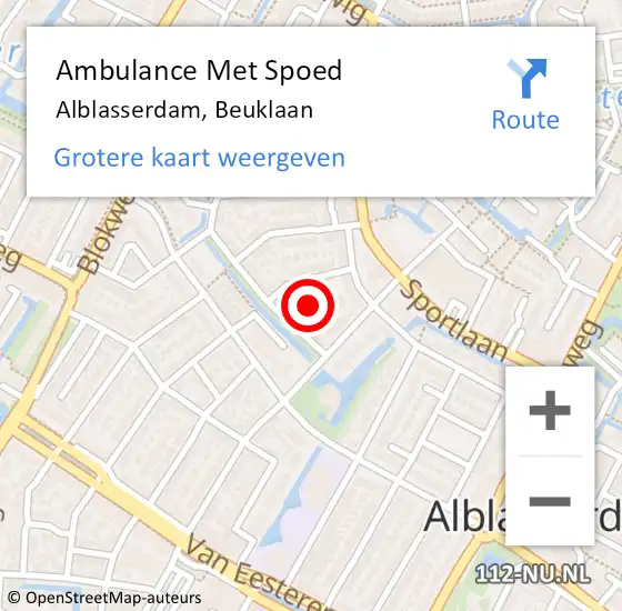 Locatie op kaart van de 112 melding: Ambulance Met Spoed Naar Alblasserdam, Beuklaan op 22 juni 2022 11:55
