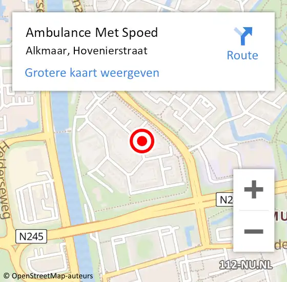 Locatie op kaart van de 112 melding: Ambulance Met Spoed Naar Alkmaar, Hovenierstraat op 22 juni 2022 12:20