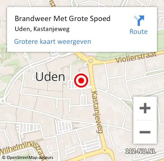 Locatie op kaart van de 112 melding: Brandweer Met Grote Spoed Naar Uden, Kastanjeweg op 22 juni 2022 12:20