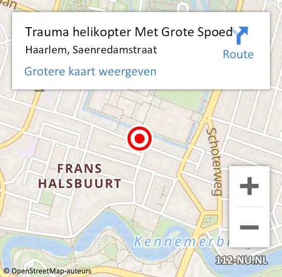 Locatie op kaart van de 112 melding: Trauma helikopter Met Grote Spoed Naar Haarlem, Saenredamstraat op 22 juni 2022 12:32