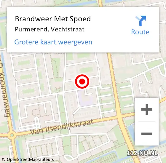 Locatie op kaart van de 112 melding: Brandweer Met Spoed Naar Purmerend, Vechtstraat op 22 juni 2022 12:37