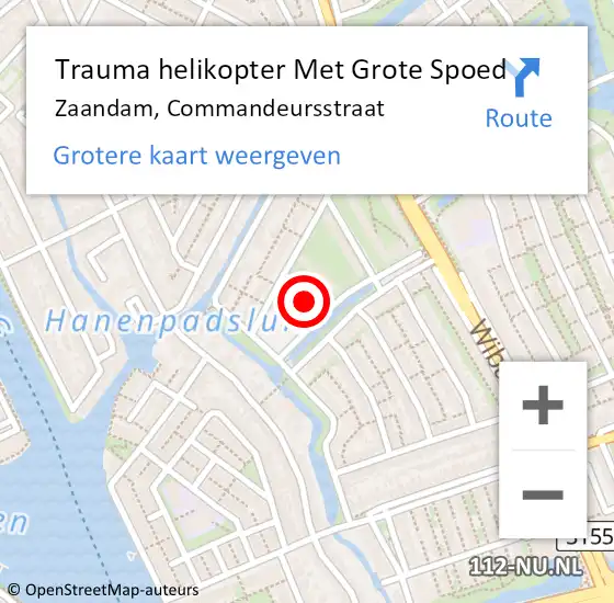 Locatie op kaart van de 112 melding: Trauma helikopter Met Grote Spoed Naar Zaandam, Commandeursstraat op 22 juni 2022 12:37