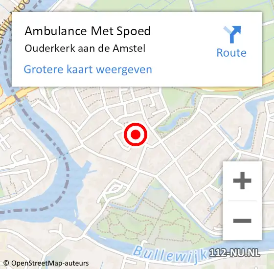Locatie op kaart van de 112 melding: Ambulance Met Spoed Naar Ouderkerk aan de Amstel op 22 juni 2022 12:46