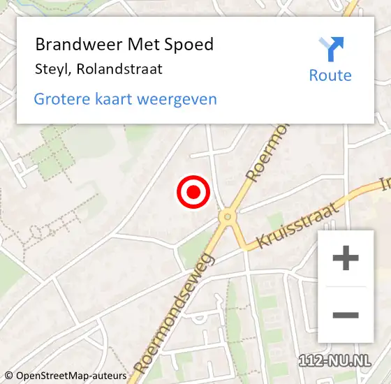 Locatie op kaart van de 112 melding: Brandweer Met Spoed Naar Steyl, Rolandstraat op 22 juni 2022 13:07