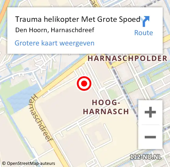 Locatie op kaart van de 112 melding: Trauma helikopter Met Grote Spoed Naar Den Hoorn, Harnaschdreef op 22 juni 2022 13:16