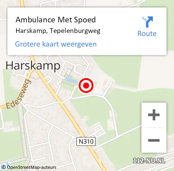 Locatie op kaart van de 112 melding: Ambulance Met Spoed Naar Harskamp, Tepelenburgweg op 22 juni 2022 13:17