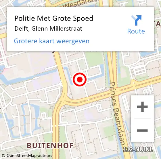 Locatie op kaart van de 112 melding: Politie Met Grote Spoed Naar Delft, Glenn Millerstraat op 22 juni 2022 13:25