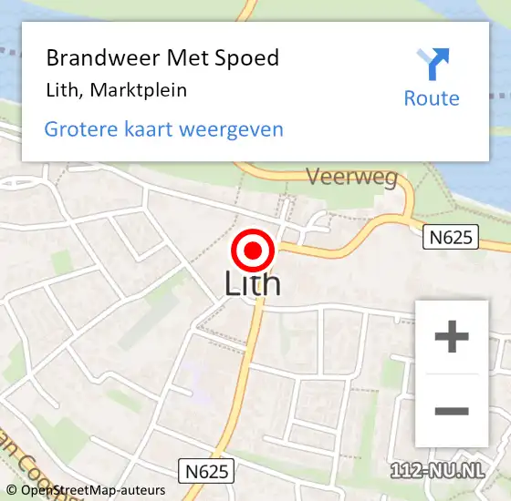 Locatie op kaart van de 112 melding: Brandweer Met Spoed Naar Lith, Marktplein op 22 juni 2022 13:40