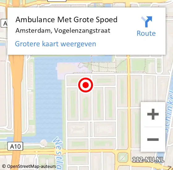 Locatie op kaart van de 112 melding: Ambulance Met Grote Spoed Naar Amsterdam, Vogelenzangstraat op 22 juni 2022 13:46