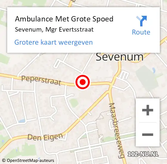 Locatie op kaart van de 112 melding: Ambulance Met Grote Spoed Naar Sevenum, Mgr Evertsstraat op 9 oktober 2013 01:36